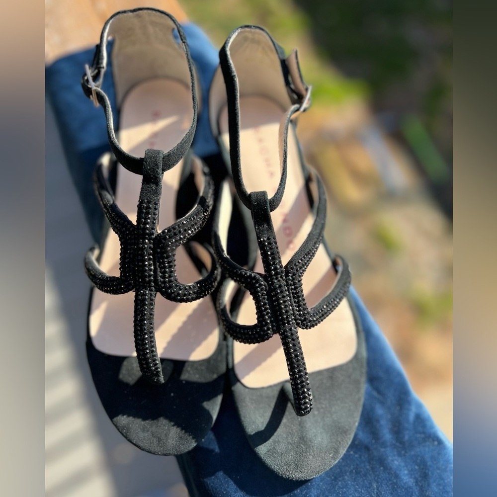 Sacha London Black Suede Crystal ZENIA Sandals Sz 8
